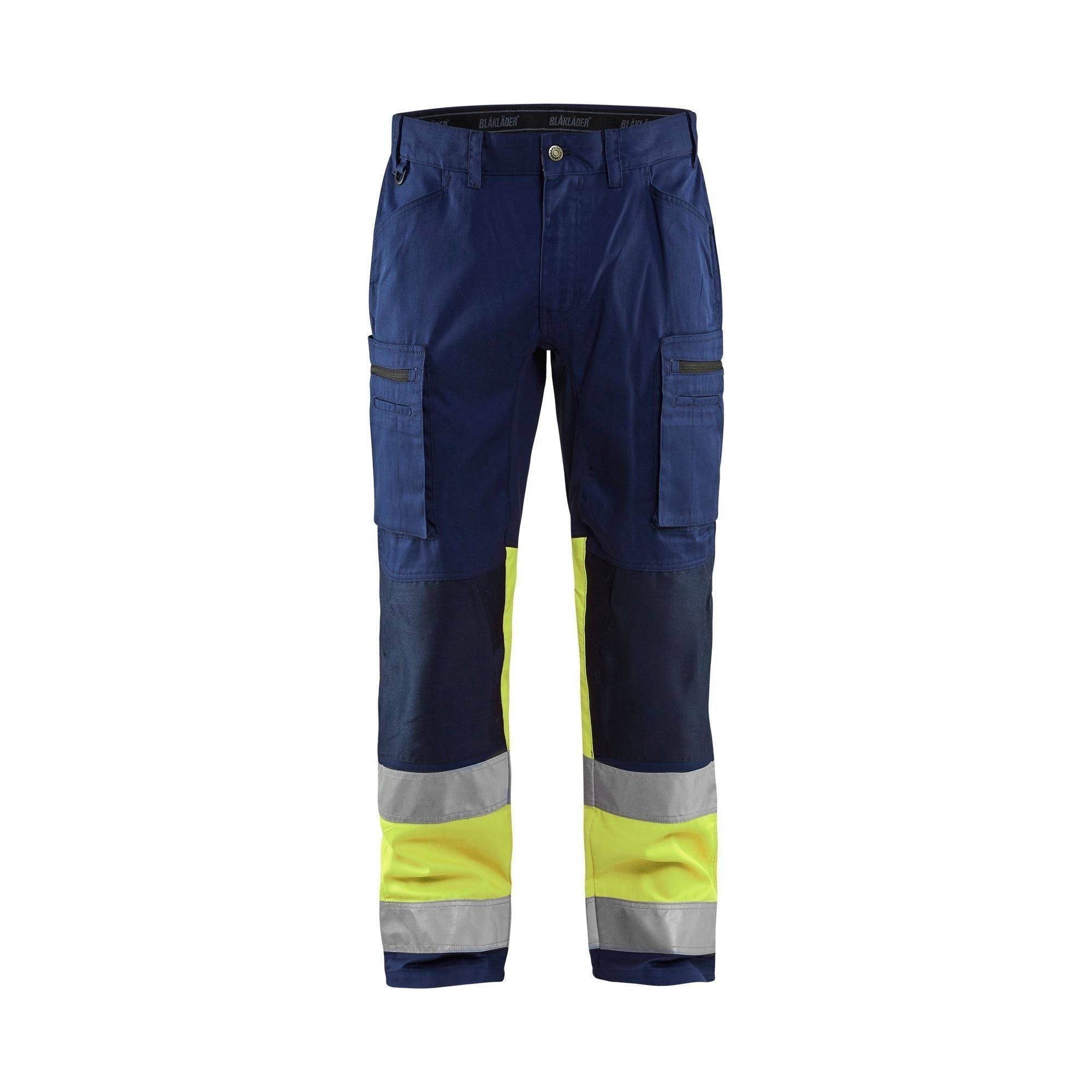 BlÅklder 1551 High Vis Buks Med Stretch Marineblå High Vis Gul Herre Marineblå High Vis Gul C44 Bukser Arbejdstøj Blyantlomme - BlÅklÄder Jeans - 7330509538197