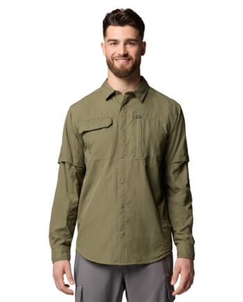 Grøn Columbia Mens Skien Valley Long Sleeve Shirt Stone Green - Shirt  - 195982460383