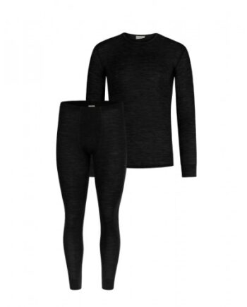 Sort Herresæt 100 Merino Uld Langærmet Shirt Longjohns Black - Byhappyme Shirt  - 5715701011433