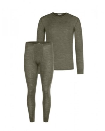 Herresæt 100 Merino Uld Langærmet Shirt Longjohns Moss Melange - Byhappyme Shirt  - 5715701011433