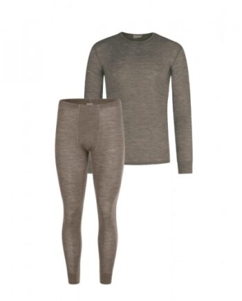 Herresæt 100 Merino Uld Langærmet Shirt Longjohns Light Brown Melange - Byhappyme Shirt  - 5715701011433