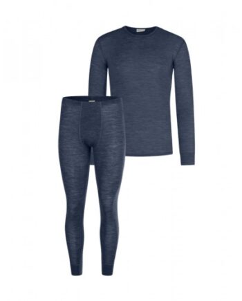 Herresæt 100 Merino Uld Langærmet Shirt Longjohns Navy Melange - Byhappyme Shirt  - 5715701011433