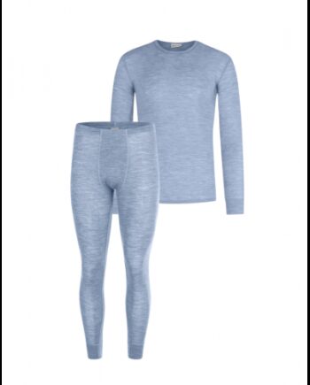 Herresæt 100 Merino Uld Langærmet Shirt Longjohns Light Blue Melange - Byhappyme Shirt  - 5715701011433