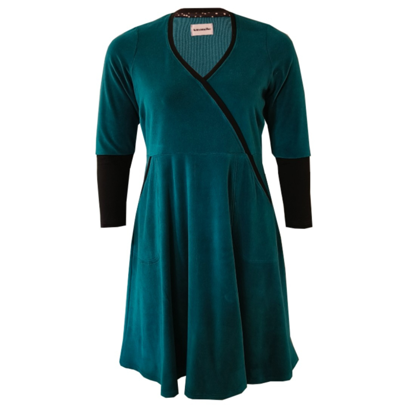 Blå Plus Size Kjole Bika Petrol Velvet - Amamiko Jeans