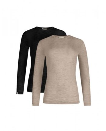 Sort Langærmet Shirt Til Dame 100 Merino Uld Pak Black Beige Melange - Byhappyme Shirt  - 5715701010801
