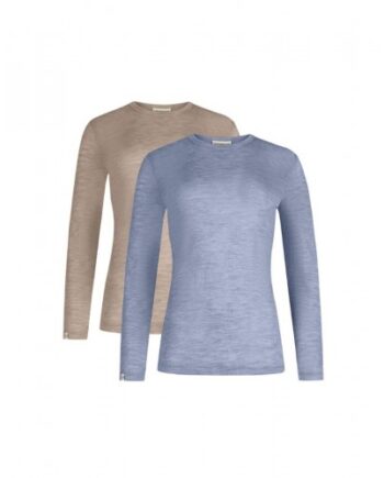 Langærmet Shirt Til Dame 100 Merino Uld Pak Light Blue Beige Melange - Byhappyme Shirt  - 5715701010801