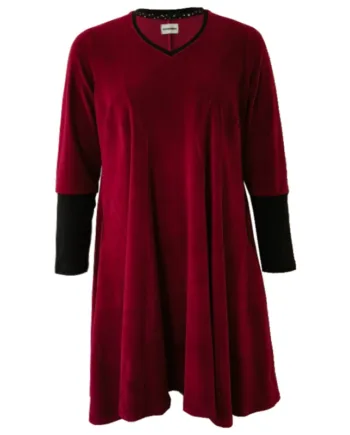 Rød Løs Plus Size Velour Kjole Emi Bordeaux Velvet - Amamiko Jeans