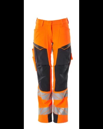 Mascot Accelerate Safe Bukser Med Knælommer 19078 511 Dame Vis Orange Mørk Marine - Mascot Jeans  - 5711074823963