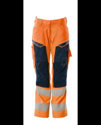 Mascot Accelerate Safe Bukser Med Knælommer 19578 236 Dame Vis Orange Mørk Marine - Mascot Jeans  - 5711074826964