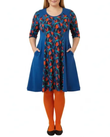 Blå Plus Size Kjole Meika Blue Leaf - Amamiko Jeans