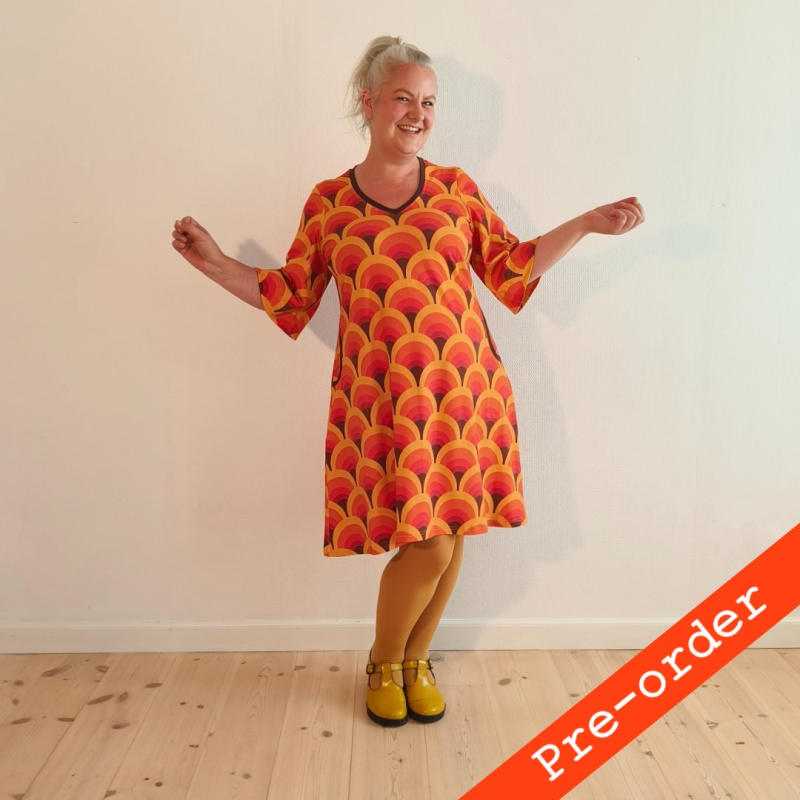 Orange Tulla Kjole Retro Rainbow - Amamiko Jeans