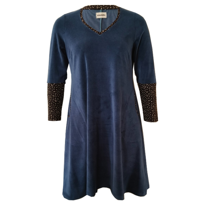 Blå Plus Size Kjole Tulla Dark Denim Velvet - Amamiko Jeans