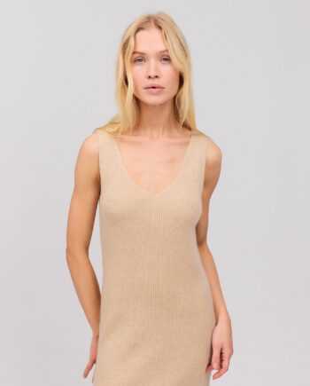 Grå Ribstrikket Cashmere Kjole Beige - Nordic Weaving Jeans
