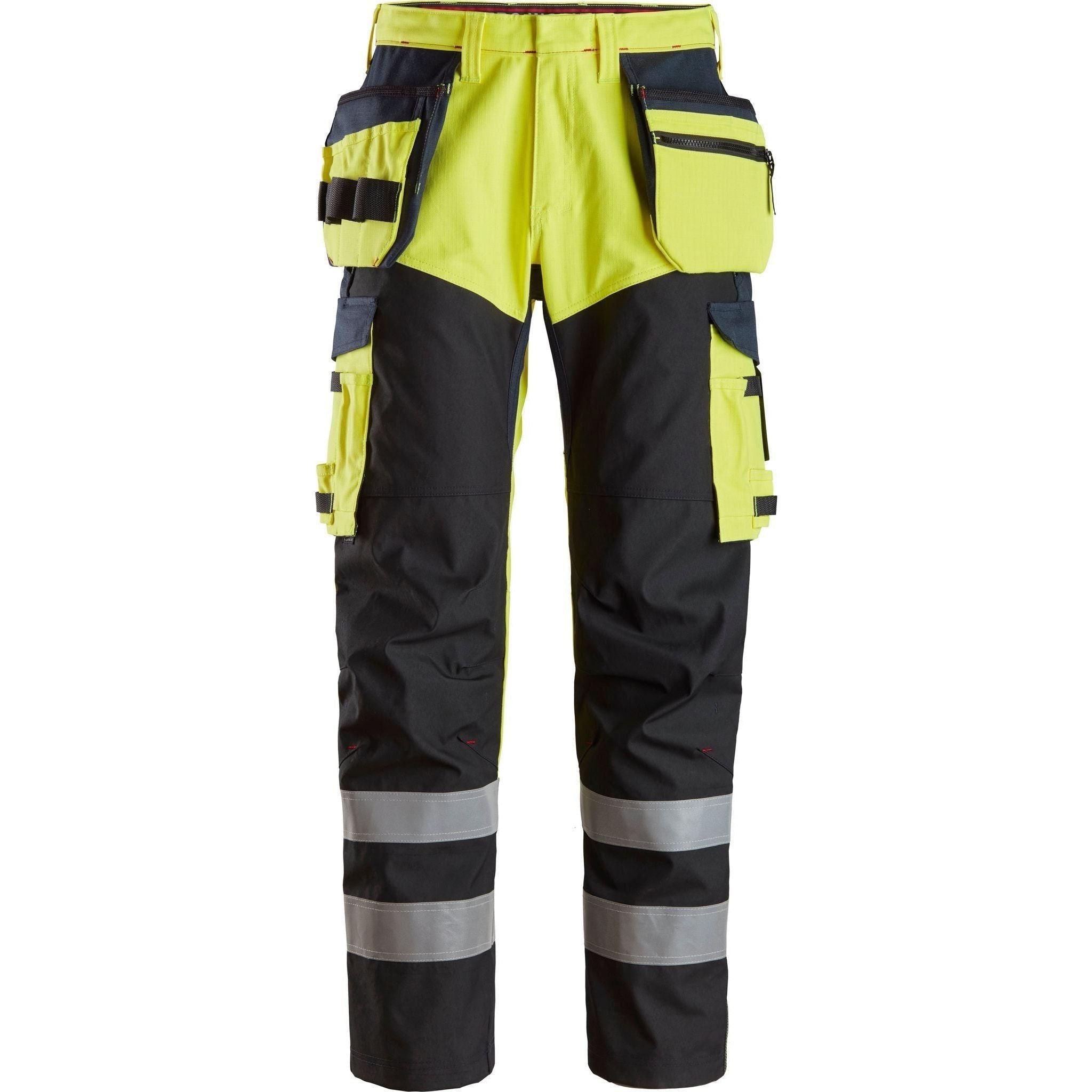 Snickers High Vis Bukser Med Hylsterlommer Forstærkning Ben Klasse 6265 Gul Navy Bukser Arbejdsbukser Bukser - Snickers Jeans - 7332515405081