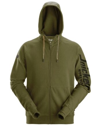 Snickers Logo Hættetrøje Med Lynlås 2895 Khaki Sweatee Shirt Snickers Trøjer - Snickers Shirt  - 7332515567994