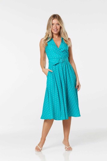 Kjole Tayla: Mint Teal Kjole Med Polka Prikker - Jeans