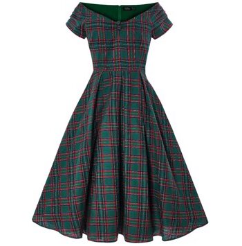 Grøn Miss Lily Green Tartan Smuk Rød Ternet Kjole - Jeans