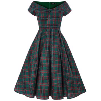 Grøn Miss Lily Green Tartan Smuk Rød Ternet Kjole - Jeans