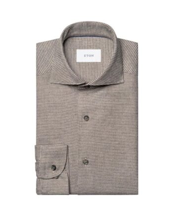 S Hound Tooth Check Flannel Hirt - Eton Shirt  - 7313584761131