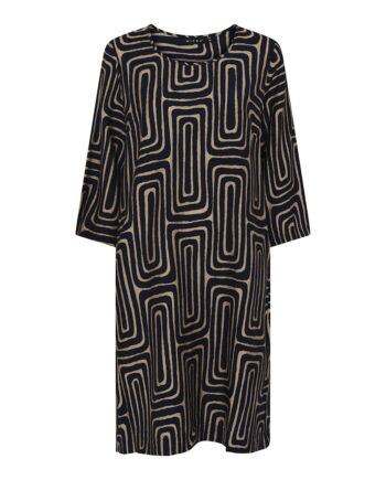 Micha Kjole Dame Ærmer Med Grafisk Print Navy Kamel Str - Micha Jeans