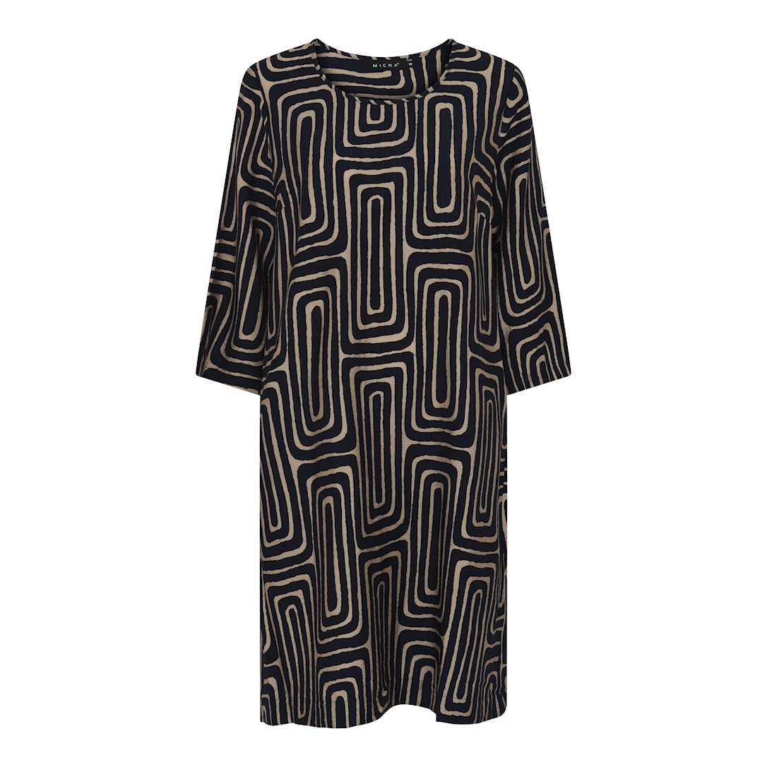 Micha Kjole Dame Ærmer Med Grafisk Print Navy Kamel Str - Micha Jeans