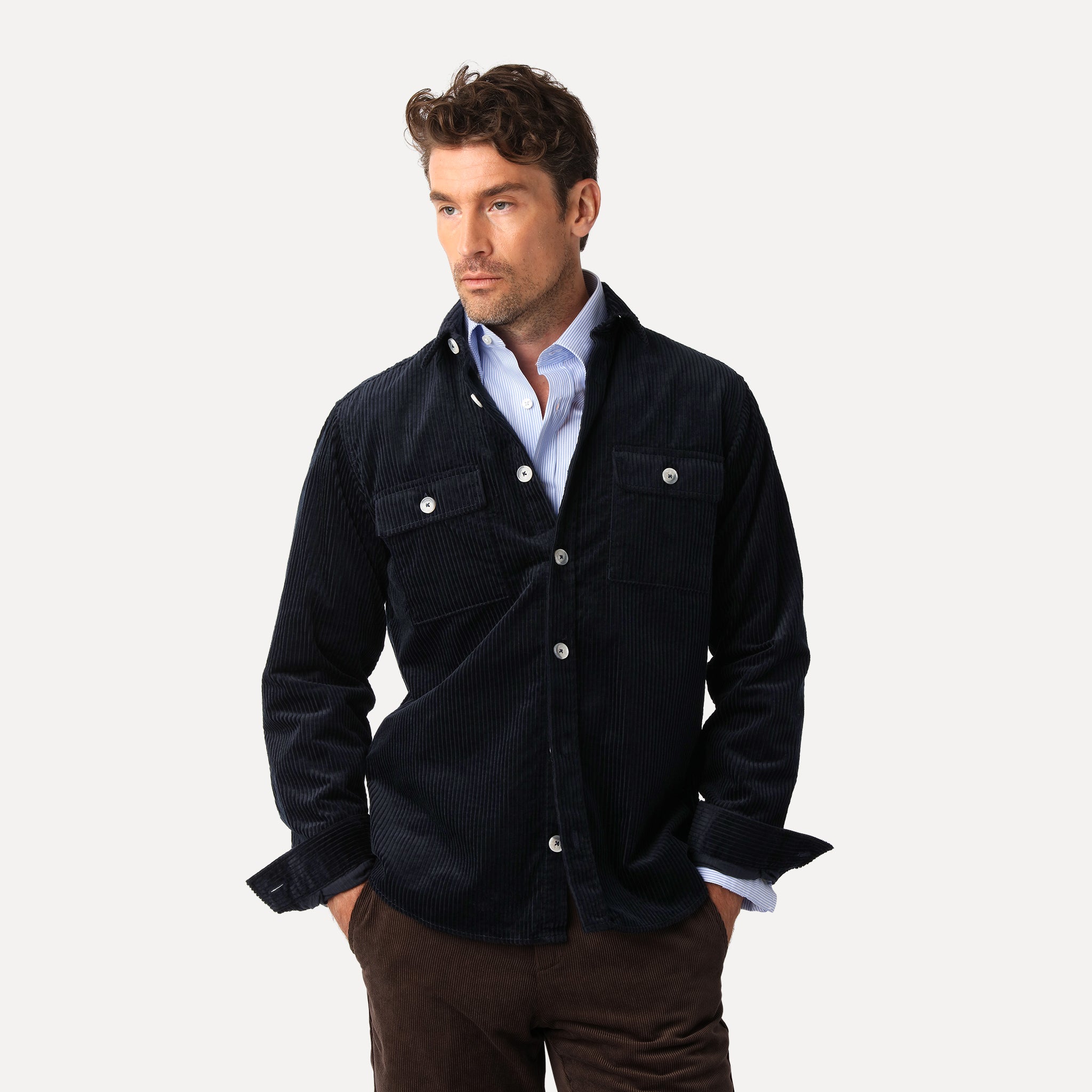 Navy Cord Shirt - Less Worries Shirt