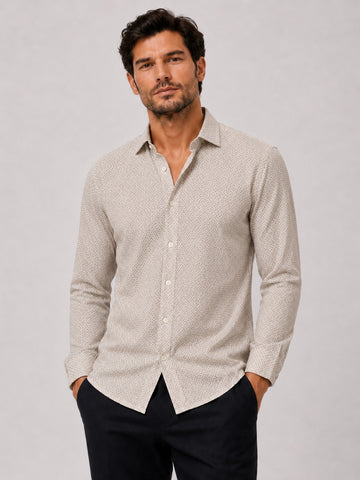 Ecru/Brindle Be Clean Formal Aop Stretch Shirt Ecru Brindle Beige - Shirt - 5715528364743