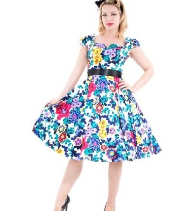 50r Kjole Swingkjole Miss Flower Smuk Kjole Med Væld Flora - Jeans