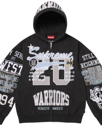 Sort Supreme Warriors Applique Zip Hooded Sweatee Shirt Black - Supreme Shirt  - 0199310097227