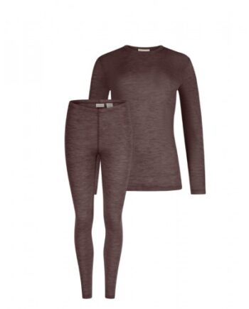 Damesæt 100 Merino Uld Langærmet Shirt & Leggings 1x1 Rib Plum Melange - Byhappyme Shirt  - 5715701017138