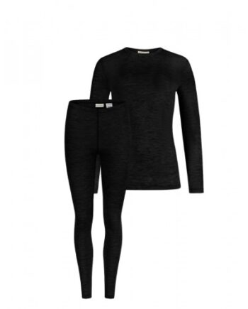 Sort Damesæt 100 Merino Uld Langærmet Shirt & Leggings 1x1 Rib Black - Byhappyme Shirt  - 5715701017138