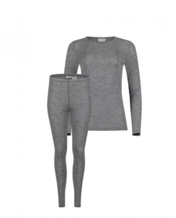Damesæt 100 Merino Uld Langærmet Shirt & Leggings 1x1 Rib Grey Melange - Byhappyme Shirt  - 5715701017138