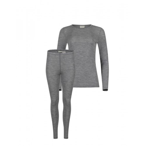 Damesæt 100 Merino Uld Langærmet Shirt & Leggings 1x1 Rib Grey Melange - Byhappyme Shirt - 5715701017138
