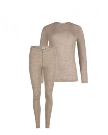 Damesæt 100 Merino Uld Langærmet Shirt & Leggings 1x1 Rib Beige Melange - Byhappyme Shirt  - 5715701017138