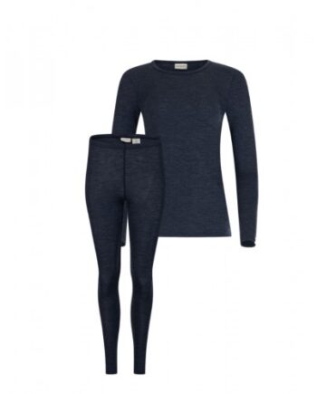 Damesæt 100 Merino Uld Langærmet Shirt & Leggings 1x1 Rib Navy Melange - Byhappyme Shirt  - 5715701017138