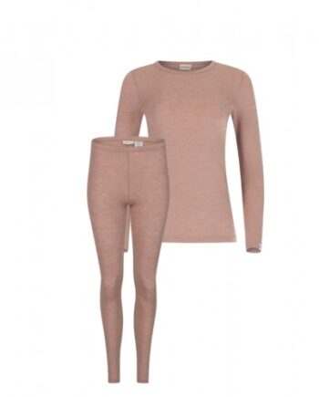 Damesæt 100 Merino Uld Langærmet Shirt & Leggings 1x1 Rib Soft Rose - Byhappyme Shirt  - 5715701017138