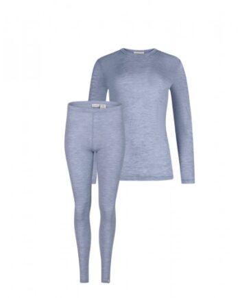 Damesæt 100 Merino Uld Langærmet Shirt & Leggings 1x1 Rib Light Blue Melange - Byhappyme Shirt  - 5715701017138