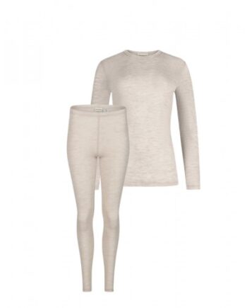 Damesæt 100 Merino Uld Langærmet Shirt & Leggings 1x1 Rib Nature Melange - Byhappyme Shirt  - 5715701017138