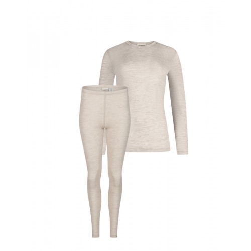 Damesæt 100 Merino Uld Langærmet Shirt & Leggings 1x1 Rib Nature Melange - Byhappyme Shirt - 5715701017138