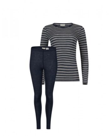 Damesæt 100 Merino Uld Langærmet Shirt & Leggings 1x1 Rib Nature Navy Melange - Byhappyme Shirt  - 5715701017138