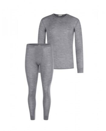 Herresæt 100 Merino Uld Langærmet Shirt Longjohns 1x1 Rib Grey Melange - Byhappyme Shirt  - 5715701011235