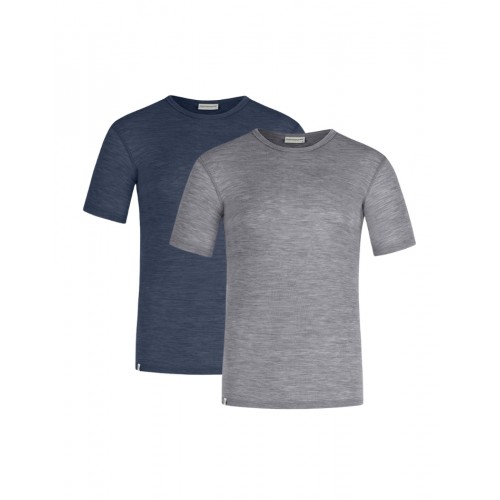 Kortærmet Shirt Til Herre 100 Merino Uld 1x1 Rib Pak Navy Grey - Byhappyme Shirt - 5715701011778