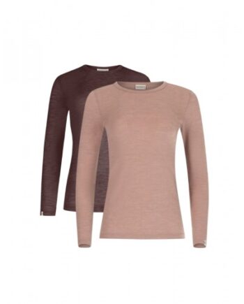 Langærmet Shirt Til Dame 100 Merino Uld 1x1 Rib Pak Plum Soft Rose Melange - Byhappyme Shirt  - 5715701010801