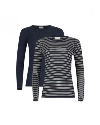 Langærmet Shirt Til Dame 100 Merino Uld 1x1 Rib Pak Nature Navy Melange - Byhappyme Shirt  - 5715701010801