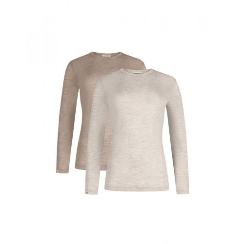Langærmet Shirt Til Dame 100 Merino Uld 1x1 Rib Pak Beige Nature Melange - Byhappyme Shirt - 5715701010801