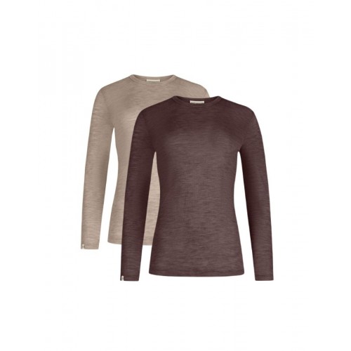 Langærmet Shirt Til Dame 100 Merino Uld Pak Beige Plum Melange - Byhappyme Shirt - 5715701010801