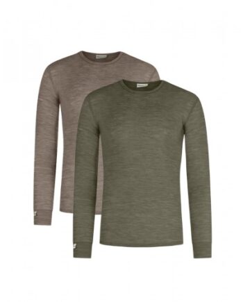 Langærmet Shirt Til Herre 100 Merino Uld 1x1 Rib Pak Moss Light Brown - Byhappyme Shirt  - 5715701011402