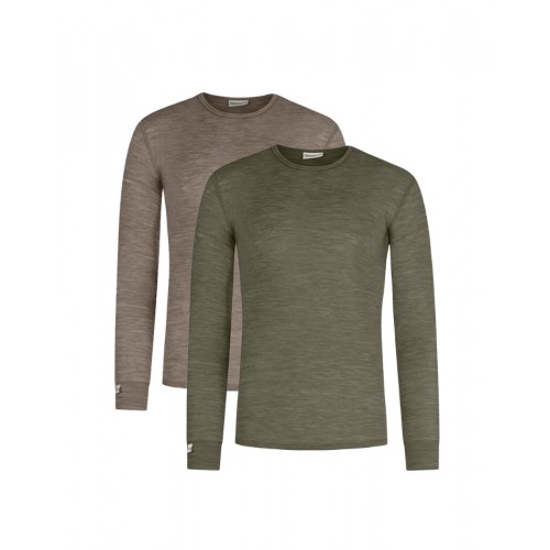 Langærmet Shirt Til Herre 100 Merino Uld 1x1 Rib Pak Moss Light Brown - Byhappyme Shirt - 5715701011402