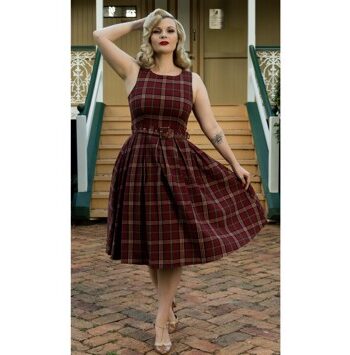 Miss Annie Burgundy Tartan Smuk Mørk Rød Kjole Med Tern - Jeans