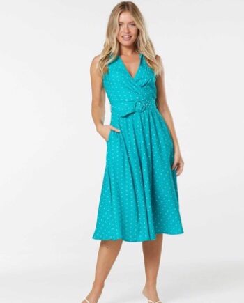 Kjole Tayla: Mint Teal Kjole Med Polka Prikker - Jeans